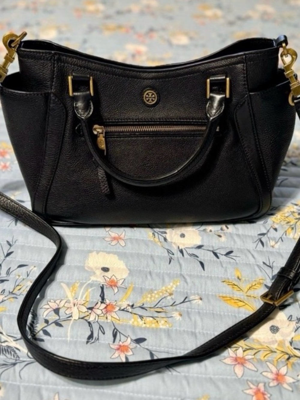 EUC TORY BURCH FRANCES PEBBLED LEATHER TWO HANDLE CONVERTIBLE CROSSBODY SATCHEL - Picture 8 of 14